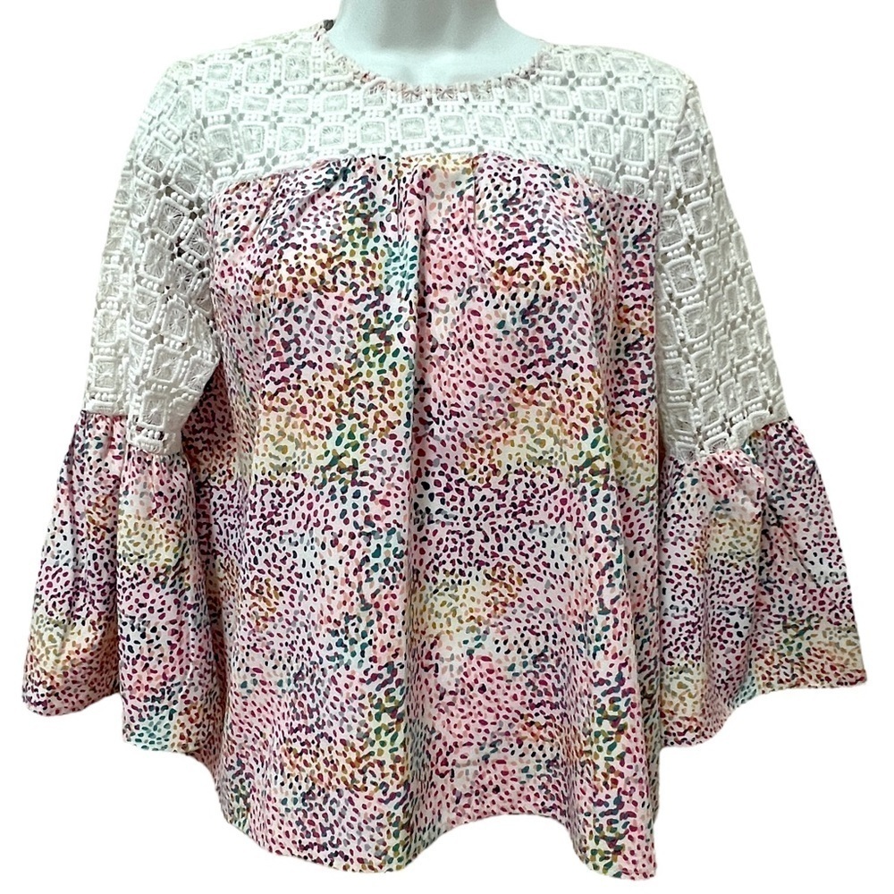 Michelle McDowell Mixed Media Confetti Print Bell Sleeve Blouse, Size Small